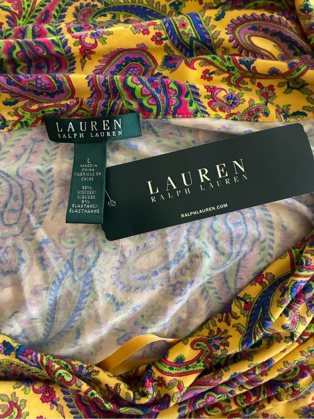 Lauren Ralph Lauren NWT Paisley Cowl Neck On/Off Shoulder Top Size Large - Picture 7 of 7